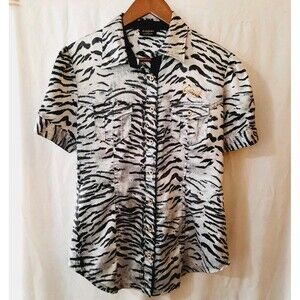 Vintage COOGI Womens Large Y2K Zeebra Print Short Sleeve Button-Up